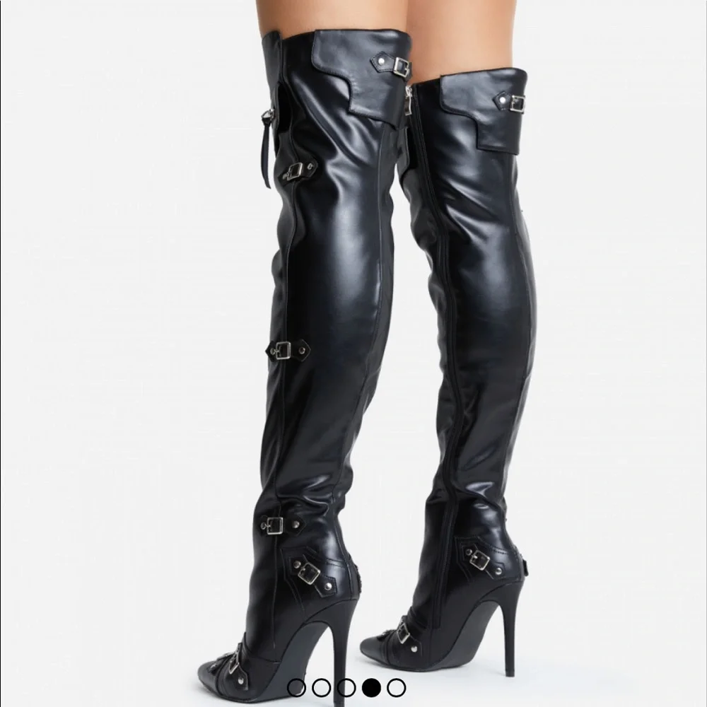 Faux leather , pointed toe over the knee boots - Picture 3 of 6